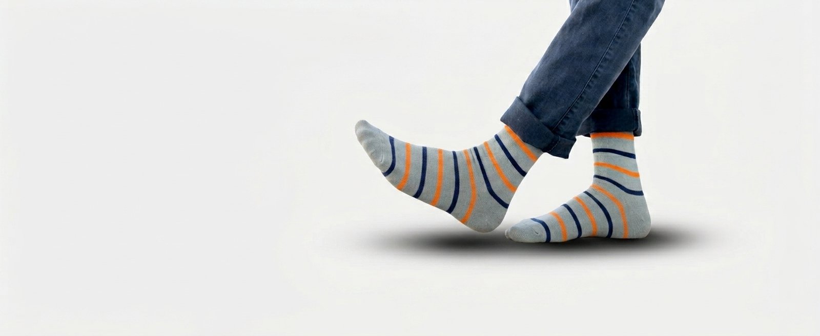 Model wearing striped socks, color combination 1