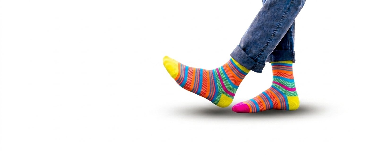 Model wearing striped socks, color combination 4